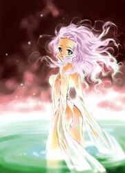  blue_eyes female long_hair looking_back neviril_(simoun) nishida_asako pink_hair simoun solo water wet wet_clothes wind 