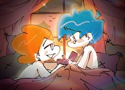  2boys artist_request bed bedroom blue_hair boyfriend_(friday_night_funkin) crying cute engagement_ring friday_night_funkin gay male male_only married_couple naked newgrounds nude on_bed orange_hair pico&#039;s_school pico_(newgrounds) proposal ring sunrise tears_of_joy wholesome 