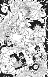  3girls 6+boys abs animal_hands announcer_(dragon_ball) arms_at_sides aura bald beard blood blood_on_face blunt_bangs bulma_briefs cane chi-chi_(dragon_ball) china_dress chinese_clothes clenched_hand closed_mouth clothes_writing cloud cloudy_sky collarbone crossed_arms dirty dirty_face dragon dragon_ball dragon_ball_(classic) dragon_ball_(object) dress earrings electricity eyelashes facial_hair fingernails frown greyscale grin happy highres horns jewelry kuririn lipstick long_hair looking_at_viewer looking_up lunch_(bad)_(dragon_ball) lunch_(dragon_ball) makeup monochrome moustache multiple_boys multiple_girls muscular muscular_male muten_roushi necktie no_pupils official_art oolong puar scar scar_on_cheek scar_on_face serious sharp_teeth shenron_(dragon_ball) sidelocks simple_background sky smile son_goku spaghetti_strap spiked_hair sunglasses teeth tenshinhan thick_eyebrows third_eye topless_male toriyama_akira weapon whiskers yajirobe yamcha 