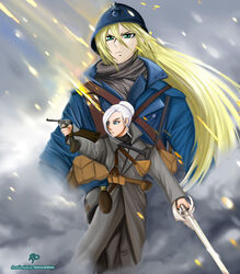  battlefield_(series) battlefield_1 beyond_the_marne blonde_hair blue_eyes combover commission crossover french french_uniform german german_uniform green_eyes military multiple_girls poster rwby sherry_leblanc thatawkwardonion white_hair winter_schnee world_war_one wwi yu-gi-oh! yuu-gi-ou_5d&#039;s 