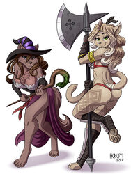  2018 3:4 amazon amazon_(dragon&#039;s_crown) anthro armband armor ass axe basitin bikini bikini_armor blonde_hair bottomwear breasts brown_body brown_eyes brown_fur brown_hair canid canine canis chainmail chainmail_bikini circlet cleavage clothed clothing digital_media_(artwork) digitigrade dragon&#039;s_crown duo feathers feet felid feline female foot_wraps full-length_portrait fully_clothed fur greataxe green_eyes grey_eyes hair hat headgear headwear heresy_(artist) heterochromia hi_res keidran king_adelaide lace looking_at_viewer magic_user mammal melee_weapon natani portrait shaded simple_background skimpy skirt sorceress_(dragon&#039;s_crown) staff swimwear tail tail_wraps tan_body tan_fur tattoo twokinds unconvincing_armor vanillaware weapon white_background witch witch_hat wolf wraps 