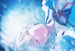  ayanami_rei blue_hair chkuyomi female neon_genesis_evangelion red_eyes school_uniform short_hair solo underwater 