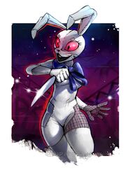  2022 absurd_res alpineping bow_(feature) bow_in_front bow_tie buckteeth clothing costume digital_media_(artwork) eyelashes female five_nights_at_freddy&#039;s five_nights_at_freddy&#039;s:_security_breach glowing glowing_eyes hi_res holding_object holding_weapon knife lagomorph leporid mammal open_mouth patch_(fabric) rabbit red_eyes scottgames seam_(sewing) smile solo steel_wool_studios stitch_(sewing) teeth vanny_(fnaf) weapon whiskers white_body 