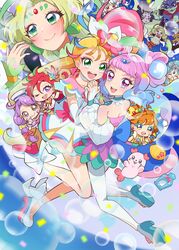  2boys 6+girls ;d agnete_(precure) ankle_bow back_bow bare_legs blonde_hair blue_eyes blue_hair blush bow brown_eyes brown_hair butler_(precure) character_request chibi choker chongire closed_eyes closed_mouth colored_eyelashes covering_own_mouth cure_coral cure_flamingo cure_la_mer cure_oasis cure_papaya cure_summer double_bun earrings elda_(precure) eyelash_ornament facial_mark fingerless_gloves fingernails flower forehead_jewel full_body gloves gradient_hair green_eyes green_hair green_wrist_cuffs hair_bun hair_flower hair_ornament hairbow hand_over_own_mouth heart heart_facial_mark heart_in_eye highres holding_hands ichinose_minori jewelry kururun_(precure) laura_la_mer layered_skirt leaf_earrings long_hair looking_at_viewer magical_girl mamepote mermaid_queen_(precure) mismatched_eyelashes monster_girl multicolored_eyes multicolored_hair multiple_boys multiple_girls natsuumi_manatsu numeri_(precure) one_eye_closed open_mouth pantyhose pearl_hair_ornament pink_bow pink_eyes pink_hair precure purple_eyes purple_hair red_hair seashell shell shoes side_ponytail skirt smile suzumura_sango symbol_in_eye takizawa_asuka triangle_earrings tropical-rouge!_precure white_bow white_choker white_footwear white_gloves white_legwear white_skirt yellow_bow yellow_eyes yellow_gloves 