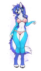  2023 4_toes 5_fingers anthro aria_(blastdav) black_claws black_nose blue_body blue_fur blue_hair blush bow_bra bow_panties bow_underwear bra breasts canid canine canis chest_tuft claws clothed clothing countershade_crotch countershade_face countershade_legs countershade_neck countershade_tail countershade_thighs countershade_torso countershading digital_media_(artwork) digitigrade exposure_variation eyebrows eyelashes f-r95 feet female finger_claws fingers fur hair hand_on_hip heart_symbol hi_res hook hook_hand inner_ear_fluff knock-kneed looking_at_viewer mammal navel off_shoulder panties paw_pose pink_bra pink_clothing pink_panties pink_underwear pose simple_background smile solo tail toe_claws toeless_(marking) toes tuft underwear underwear_only white_background white_body white_countershading white_fur white_inner_ear wolf yellow_eyes 