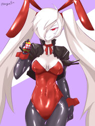  abyssal_ship alternate_costume animal_ears black_gloves black_jacket black_pantyhose breasts choker commentary_request covered_nipples cropped_jacket easter easter_egg egg elbow_gloves female food gloves hair_over_one_eye hair_tie holding holding_egg holding_food jacket kantai_collection long_hair looking_at_viewer narrow_waist navel pale_skin pantyhose playboy_bunny purple_background rabbit_ears red_eyes red_ribbon ribbon ribbon_choker sangue_llia simple_background smirk solo southern_ocean_oni thigh_gap tsurime twintails twitter_username very_long_hair white_hair wrist_cuffs 