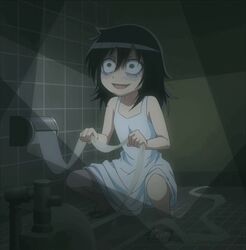  animated animated bags_under_eyes black_hair kuroki_tomoko squat_toilet stitched toilet toilet_paper watashi_ga_motenai_no_wa_dou_kangaetemo_omaera_ga_warui! what 