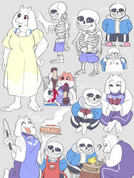  2024 3:4 alcohol animated_skeleton anthro apron beverage bone boss_monster_(undertale) bottomwear bovid bra_straps breasts caprine card_game clothing dress drinking drunk duo female fur gaming goat hi_res humanoid japanese_text male male/female mammal neck_tuft pie_(food) ribs sans_(undertale) shorts skeleton substance_intoxication text toriel tuft undead under10mato undertale undertale_(series) white_body white_fur wine wine_bottle 