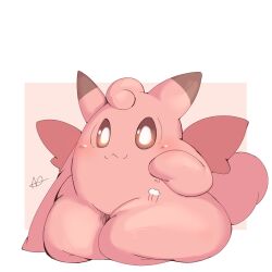  ambiguous_gender anthro brown_eyes clefairy generation_1_pokemon hi_res lightmizano nintendo pink_body pokemon pokemon_(species) pupils smile solo tail thick_thighs white_pupils wings 