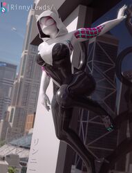  3d_(artwork) aircraft airplane anthro blender_(artwork) blue_claws city cityscape claws clothing cosplay digital_media_(artwork) domestic_cat felid feline felis female glass hi_res hood_up latex latex_clothing latex_skinsuit mammal marvel mask reflection rinny rinny_(character) skinsuit solo spider-gwen spider-man_(series) stripes tight_clothing trans_(lore) trans_woman_(lore) vehicle 