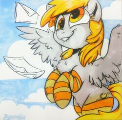  2018 amber_eyes bite biting_lip biting_own_lip blonde_hair chest_tuft clothing cloud cutie_mark derp_eyes derpy_hooves envelope equid equine eyelashes feathered_wings feathers female feral flying footwear friendship_is_magic fur grey_body grey_feathers hair hasbro hi_res hooves legwear mammal mostly_nude my_little_pony mythological_creature mythological_equine mythology oofycolorful outside painting_(artwork) pattern_clothing pattern_footwear pattern_legwear pattern_socks pegasus portrait self_bite signature sky smile socks solo striped_clothing striped_footwear striped_legwear striped_socks stripes teeth thigh_highs traditional_media_(artwork) tuft watercolor_(artwork) wings 