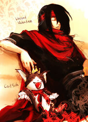  :d ^_^ black_hair cait_sith character_name closed_eyes couch final_fantasy final_fantasy_vii headband open_mouth sitting smile tomozo_s vincent_valentine 