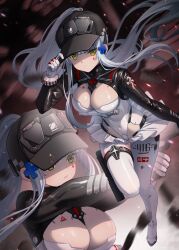  adjusting_clothes adjusting_headwear between_breasts breasts cleavage closed_mouth female full_body girls&#039;_frontline girls&#039;_frontline_2:_exilium gloves green_eyes grey_hair haneru highres hk416_(girls&#039;_frontline) large_breasts leotard multiple_views projected_inset running shrug_(clothing) sidelocks skirt teardrop_facial_mark teardrop_tattoo thigh_gap visor_cap white_gloves 