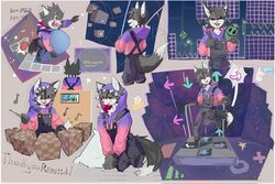  anthro arcane bemani canid canine canis clothing dance_dance_revolution danniemang fur grey_body grey_fur hi_res hoodie konami male mammal pink_clothing pink_hoodie pink_topwear purple_clothing purple_hoodie purple_topwear slim_anthro slim_male solo topwear wolf 