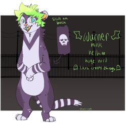  2019 alpha_channel anthro blue_eyes digital_drawing_(artwork) digital_media_(artwork) digitigrade directional_arrow english_text fangs fence flat_colors freckled_face freckles fur green_hair green_text grey_body grey_fur hair handpaw handwritten_text hi_res hindpaw jaspering male mammal markings mink model_sheet mustelid musteline open_mouth orange_inner_ear orange_nose orange_tongue paws power_lines power_pole ring_(marking) ringed_tail round_ears signature skull_(marking) solo striped_markings striped_tail stripes tail tail_markings teeth text tongue true_musteline whisker_spots yellow_sclera yellow_teeth 