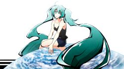  ahoge aqua_eyes aqua_hair barefoot black_camisole blue_shorts camisole earth_(planet) female hatsune_miku long_hair nihakusanren open_mouth planet shorts solo twintails very_long_hair vocaloid 