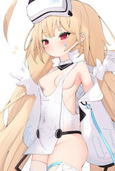  :&lt; ahoge azur_lane bare_shoulders blonde_hair blush breasts cisyo closed_mouth covered_navel cropped_jacket dress eldridge_(azur_lane) eldridge_(retrofit)_(azur_lane) facial_mark female groin highres jacket lightning_bolt_symbol long_hair long_sleeves looking_at_viewer low_twintails off_shoulder official_alternate_costume open_clothes open_jacket puffy_long_sleeves puffy_sleeves red_eyes simple_background skindentation sleeves_past_fingers sleeves_past_wrists small_breasts solo thighhighs twintails very_long_hair white_background white_dress white_jacket white_thighhighs 