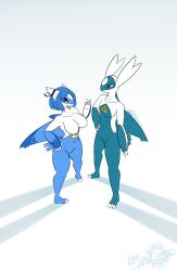  2020 anthro artist_name blue_body blue_eyes blue_hair breasts brown_eyes claws destiny_(latiar) digital_media_(artwork) duo english_text featureless_breasts featureless_crotch female finger_claws generation_3_pokemon hair hi_res high-angle_view lar_(latiar) latiar latias latios legendary_pokemon looking_at_another looking_at_viewer male mouth_closed navel nintendo nude number pokemon pokemon_(species) pupils shadow standing tail text toe_claws tongue tongue_out white_sclera wings 