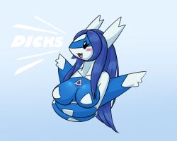  2020 anthro big_breasts black_eyes blue_body blue_hair blush breasts claws crossed_arms dialogue digital_media_(artwork) english_text eyebrows eyelashes female finger_claws generation_3_pokemon hair latiar latias laurel_misora legendary_pokemon long_hair nintendo open_mouth open_smile pokemon pokemon_(species) pokemorph rule_63 simple_background smile solo text tongue white_text wings 