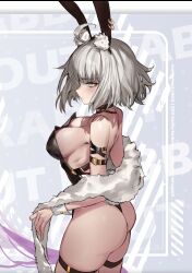  animal_ears arm_strap ass bare_shoulders black_leotard breasts choker fake_animal_ears fate/grand_order fate_(series) feather_boa female grey_hair highleg highleg_leotard highres jeanne_d&#039;arc_alter_(fate) large_breasts leotard looking_at_viewer mins_(minevi) playboy_bunny rabbit_ears short_hair sideboob solo thigh_strap wrist_cuffs yellow_eyes 