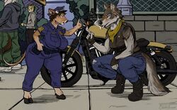  2019 anthro big_breasts boots bottomwear bovid bovine breasts canid canine canis cattle cheetah cigarette cigarette_smoke clothed clothing cloven_hooves denim denim_bottomwear denim_clothing ear_piercing eyebrow_piercing eyebrow_ring facial_piercing felid feline female footwear fully_clothed greasymojo group hooves jacket jeans mammal motorcycle outside pants piercing police police_hat police_uniform public ring_piercing scarf short_stack smoke smoking standing stocky thick_thighs topwear uniform vehicle wide_hips wolf 