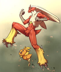  3_fingers 3_toes abs abstract_background action_pose ambiguous_gender anthro athletic athletic_ambiguous athletic_anthro avian beak biceps blaziken blue_eyes blurred_background chest_tuft claws crotch_tuft duo embers feathers feet feral finger_claws fingers fur generation_3_pokemon hi_res jumping muscle_tone muscular muscular_thighs navel nintendo open_mouth orange_body orange_feathers pokemon pokemon_(species) pokemorph pose raised_leg red_body red_fur rotarr shaded talon_hands talons tan_body tan_fur toe_claws toes tongue torchic tuft white_claws yellow_body yellow_fur yellow_sclera 