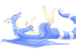  3_toes 4_fingers aishasoup ambiguous_gender blue_body dragon feet feral fingers fur horn mythological_creature mythological_scalie mythology paws scalie solo tail teal_eyes teal_tongue toes tongue white_body white_fur wings yellow_body 