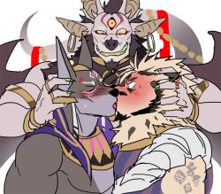  3_eyes 4_ears angry anothereidos_of_dragon_vein_r anthro anubian_jackal bat bat_wings beard blush canid canine canis clawed_fingers demon dkqthf facial_hair forced forced_kiss fox goatee gold_(metal) gold_jewelry group hybris_(anothereidos_r) jackal jalam_(anothereidos_r) jewelry kissing male male/male mammal membrane_(anatomy) membranous_wings multi_ear multi_eye muscular muscular_male pecs purple_body purple_skin sideburns trio wings zacharoff_(anothereidos_r) 