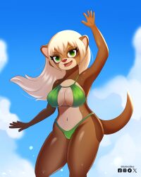  absurd_res anthro beach bikini breasts character characterdesign clothing digital_media_(artwork) domestic_ferret duderedblue female_ferret furry hi_res invalid_tag mammal mustelid musteline opencommissions summer swimwear true_musteline two-piece_swimsuit weasel 