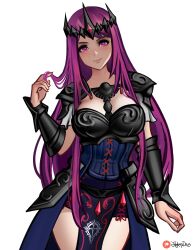  absurdres armor breasts cleavage cosplay female fire_emblem fire_emblem_engage highres hyrule_warriors ivy_(fire_emblem) jackary large_breasts long_hair looking_at_viewer princess_zelda purple_eyes purple_hair smile solo the_legend_of_zelda very_long_hair 