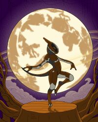  ambiguous_gender anthro closed_eyes daetoyin dancing detailed_background digital_media_(artwork) featureless_crotch feet fog hi_res light machine moon moonlight navel night nude outside planet planet_ring plant robot screen screen_face sky solo standing synth_(vader-san) tail text tree tree_stump 