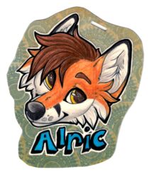  2016 absurd_res alpha_channel alric_kyznetsov black_nose brown_hair canid canine con_badge ekbellatrix english_text eyebrows facial_markings fox hair happy head_markings hi_res looking_at_viewer male mammal markings red_fox smile solo text traditional_media_(artwork) true_fox 