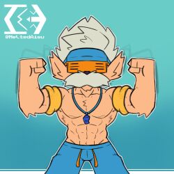  2024 4_fingers abs anthro armpit_hair biceps biped blue_background blue_clothing blue_swimming_trunks blue_swimwear body_hair clothing colored duo eyewear facial_hair feral fingers flexing flexing_bicep footwear fur heimerdinger_(lol) hi_res humanoid league_of_legends male male/male meltedaisu moustache muscular muscular_anthro muscular_male navel pecs riot_games sandals shoes short_stack simple_background sitting solo solo_focus sunglasses swimming_trunks swimwear tencent triceps vein veiny_muscles watermark yellow_body yellow_fur yordle 