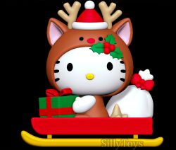  3d_(artwork) 3d_modeling 3d_print anthro bag bow_ribbon christmas christmas_clothing christmas_headwear clothing digital_media_(artwork) ears_up felid feline female gift hat headgear headwear hello_kitty_(series) hi_res holidays mammal raised_tail sanrio santa_hat sillytoys simple_background sled solo tail yellow_nose 