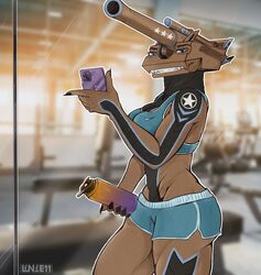  absurd_res anthro female gym hi_res lince11 living_machine living_tank living_vehicle machine muscular muscular_female not_furry solo tank vehicle 