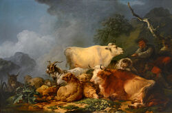  1767 18th_century absurd_res amazing_background ambiguous_gender ancient_art asinus blue_sky bovid bovine brown_body brown_fur canid canine canis caprine cattle cloud detailed detailed_background domestic_dog donkey equid equine feral fur goat grass group hi_res human lying male mammal orange_body orange_fur painting_(artwork) philip_james_de_loutherbourg plant public_domain realistic realistic_feral sheep sitting sky tan_body tan_fur traditional_media_(artwork) white_body white_fur 