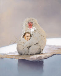  alternate_species brandon_bird celebrity duo feral feralized furrification haplorhine humanoid_face humor japanese_macaque light_theme looking_at_viewer macaque male mammal monkey nicolas_cage nightmare_fuel old_world_monkey outside painting_(artwork) primate reflection traditional_media_(artwork) uncanny_valley water what_has_science_done where_is_your_god_now why 