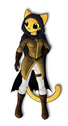  2015 alpha_channel amkitsune anthro belt boots breasts cloak cloak_of_gray_tomorrow clothed clothing domestic_cat felid feline felis female footwear fur gloves handwear hi_res hood jewelry katia_managan khajiit mammal microsoft pendant prequel_adventure sharkcatsg simple_background solo the_elder_scrolls transparent_background yellow_body yellow_fur 