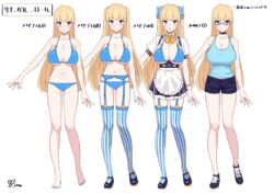  :o absurdres apron bad_id bad_pixiv_id bare_shoulders barefoot bikini bikini_top_only blonde_hair blue_bikini blue_eyes blue_footwear blue_garter_straps blue_shorts blue_skirt blue_tank_top blush bow bowtie breastless_clothes breasts buttons choker cleavage closed_mouth collarbone detached_collar female full_body glasses hairbow heart_button highres large_breasts lina_(michihasu) long_hair looking_at_viewer michihasu multiple_views navel open_mouth original puffy_short_sleeves puffy_sleeves short_shorts short_sleeves shorts simple_background skirt smile striped_clothes striped_thighhighs swimsuit tank_top thighhighs translated two_side_up underbust vertical-striped_clothes vertical-striped_thighhighs waist_apron white_apron white_background yellow_bow yellow_bowtie 