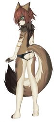  2020 anthro ass barefoot black_nose brown_body brown_ears brown_fingers brown_fur brown_hair brown_tail brown_toes canid canine canis clothed clothing countershading digital_media_(artwork) domestic_dog feet femboy full-length_portrait fur green_eyes hair hair_over_eyes hi_res humanoid_hands kemono light lighting male mammal monotone_hair multicolored_body multicolored_fur multicolored_tail neck_tuft portrait rear_view rofortyseven rory_(foulsbane) scene_haircut shaded short_hair smile solo tail tan_arms tan_body tan_countershading tan_fur tan_legs tuft underwear underwear_only 