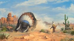  16:9 2015 american_bison bison bovid bovine cactus chief_thunderhooves_(mlp) desert detailed_background duo feathers female feral friendship_is_magic hasbro headpiece hi_res huussii little_strongheart_(mlp) male mammal my_little_pony outside plant sky widescreen young young_feral 