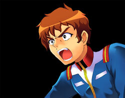  1boy amuro_ray artist_request brown_hair gundam kunishi_rei male_focus military_uniform mobile_suit_gundam simple_background solo uniform 