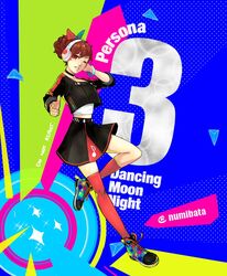  alternate_universe asymmetrical_legwear bow copyright_name female finger_gun full_body hairbow headphones looking_at_viewer mismatched_legwear numibata one_eye_closed parted_lips persona persona_3 persona_3:_dancing_moon_night persona_3_portable persona_dancing pointing pointing_at_viewer ponytail protected_link red_eyes shiomi_kotone shoes skirt smile sneakers sparkle twitter_username uneven_legwear 