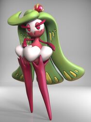  2016 3:4 3d_(artwork) biped crown detailed digital_media_(artwork) elemental_creature eye_reflection eyelashes featureless_arms featureless_feet featureless_legs featureless_limbs feet female flat_chested flora_fauna front_view full-length_portrait generation_7_pokemon glistening glistening_eyes green_hair grey_background hair half-closed_eyes hand_on_hip headgear hi_res humanoid long_eyelashes long_hair looking_at_viewer narrowed_eyes nintendo noseless not_furry plant pokemon pokemon_(species) portrait pose pseudo_clothing r-no71 red_eyes reflection simple_background solo spots spotted_hair standing tsareena yellow_spots 