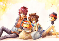  book brown_hair hat katekyo_hitman_reborn kozato_enma natsu pillow reading reborn red_hair sawada_tsunayoshi sleeping 