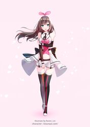  :d absurdres black_bow black_necktie black_thighhighs blush bow breasts brown_hair commentary_request detached_sleeves female green_eyes hairband highres kizuna_ai kizuna_ai_(elegant) kizuna_ai_inc. long_hair long_sleeves medium_breasts midriff multicolored_hair navel necktie open_mouth pink_hair pink_hairband rods round_teeth shirt shoes short_necktie short_shorts shorts sleeveless sleeveless_shirt smile solo streaked_hair teeth thighhighs upper_teeth_only very_long_hair virtual_youtuber white_footwear white_shirt white_shorts 