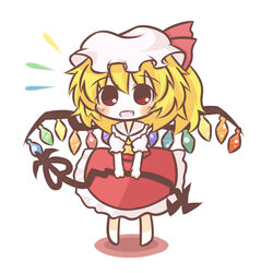  ^^^ ascot bad_id bad_pixiv_id blonde_hair blush chibi dress female flandre_scarlet hat laevatein_(touhou) oerba_yun_fang ponytail red_eyes ribbon short_hair side_ponytail smile solo south114 touhou wings 