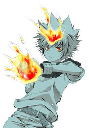  1boy fire flames gloves katekyo_hitman_reborn katekyo_hitman_reborn! kubyou_azami male male_focus mononoke_hobaku_butai orange_eyes partially_colored reborn sawada_tsunayoshi short_hair solo spiked_hair tsuna white_background 