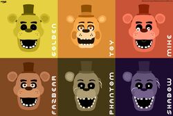  2015 3:2 animatronic bear brown_background clothing digital_media_(artwork) five_nights_at_freddy&#039;s five_nights_at_freddy&#039;s_2 five_nights_at_freddy&#039;s_3 freddy_(fnaf) golden_freddy_(fnaf) greenlinzerd group hat headgear headwear hi_res machine mammal mike_schmidt minimalist orange_background phantom_freddy_(fnaf) purple_background red_background restricted_palette robot scottgames shadow_freddy_(fnaf) simple_background solo_focus top_hat toy_freddy_(fnaf) yellow_background 