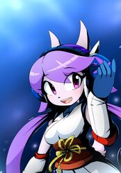  2020 anthro clothed clothing dragon electronics female freedom_planet galaxytrail gloves hair handwear headphones hi_res horn kenjikanzaki05 mythological_creature mythological_scalie mythology purple_eyes purple_hair sash_lilac scalie signature solo 